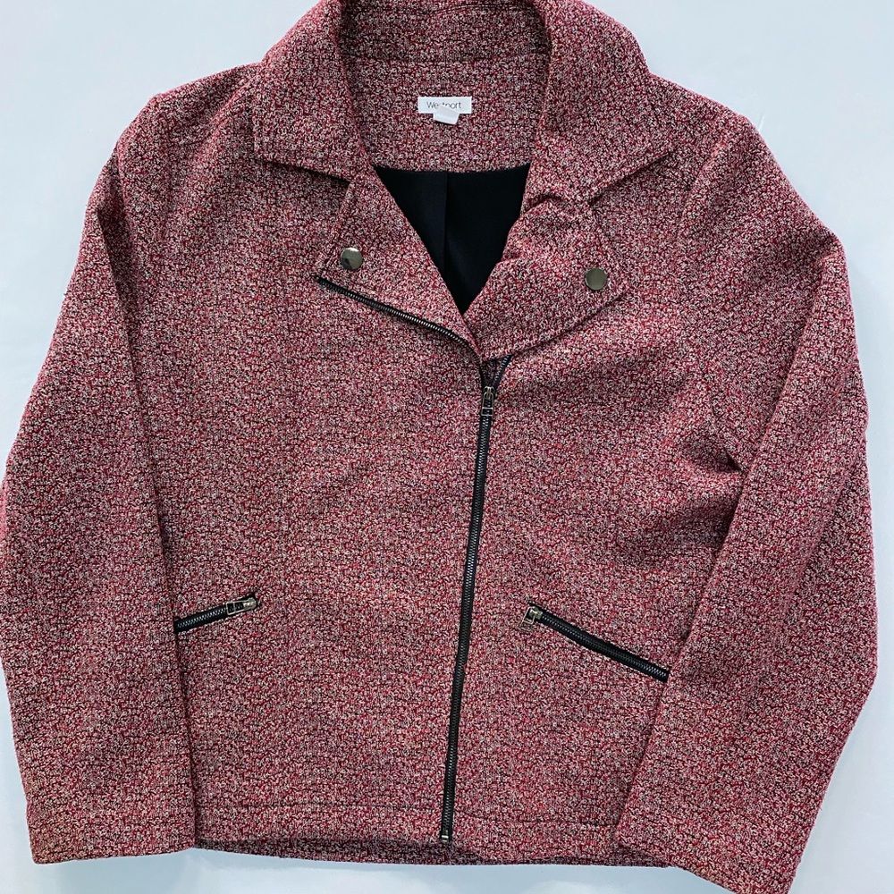 Westport Red Textured Knit Moto Zip Jacket Size L